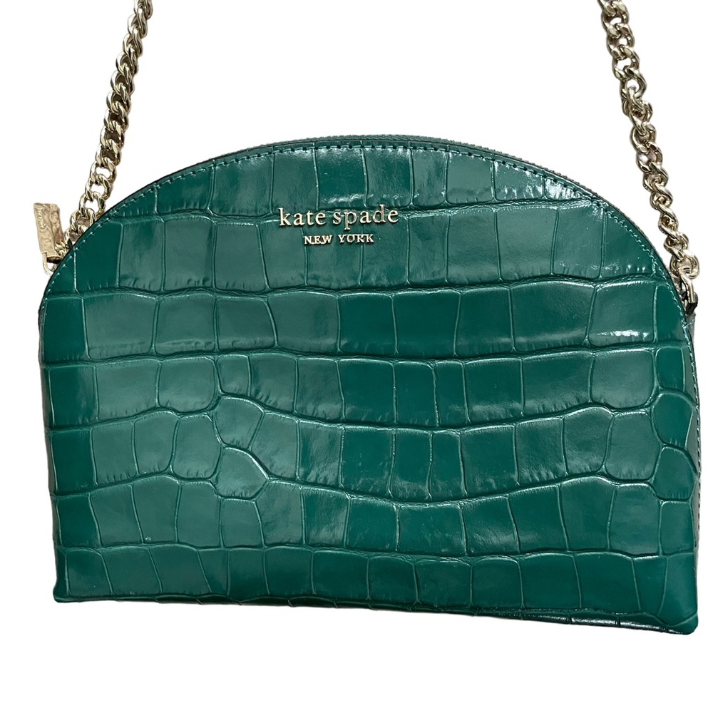 Kate Spade Spencer Croc Embossed Leather Crossbody Dark Green